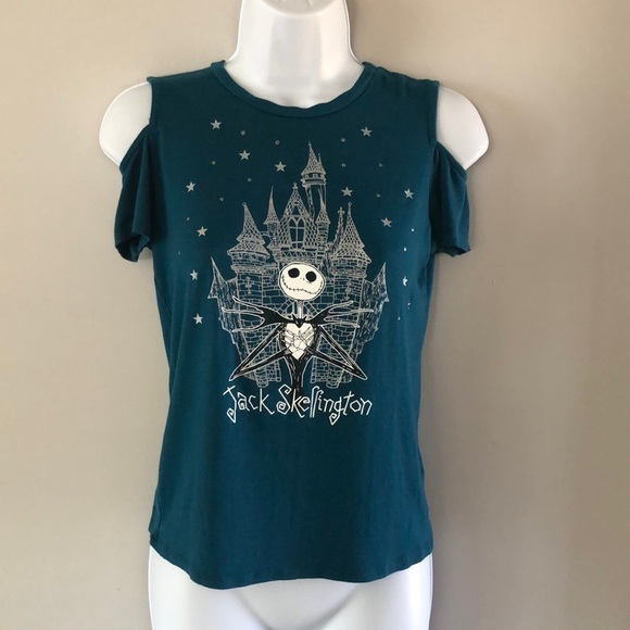 DISNEY Parks Jack Skeleton Cold Shoulder T-Shirt - Picture 1 of 7